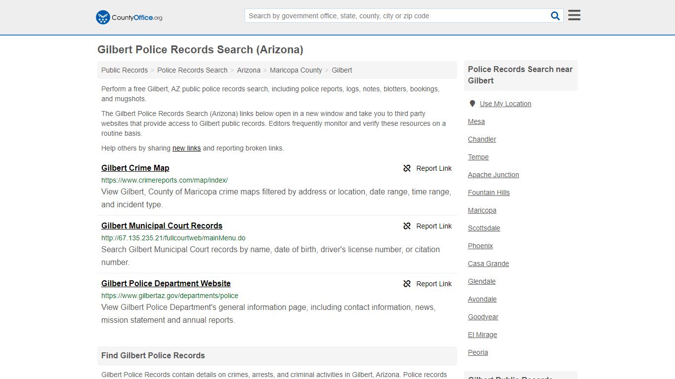 Gilbert Police Records Search (Arizona) - County Office